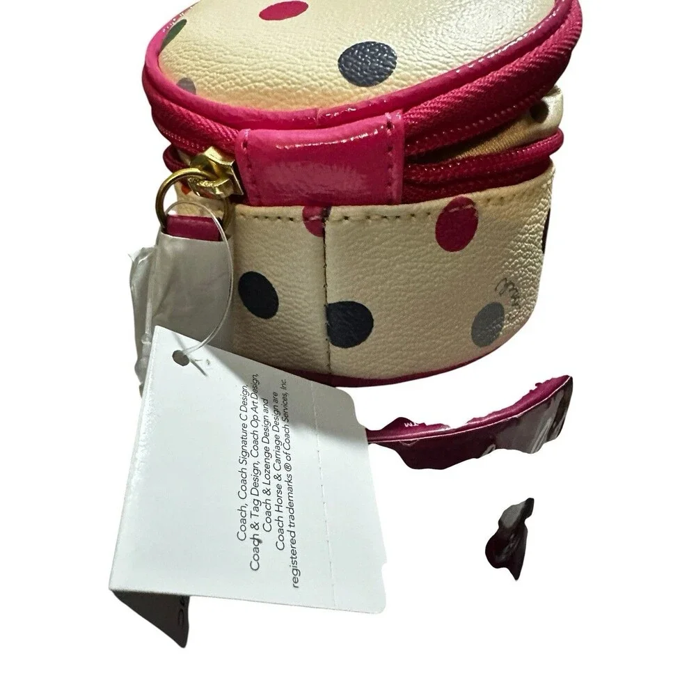 RARE Coach Polka dot Round Travel Jewelry Box White/multicolor Mirror NWT HTF